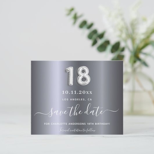 Budget 18e verjaardag zilveren metaal behalve datu (Staand voorkant)