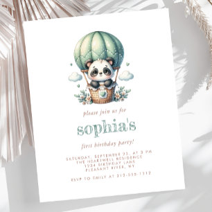 Budget 1e Verjaardag Groene Panda Ballon Uitnodige