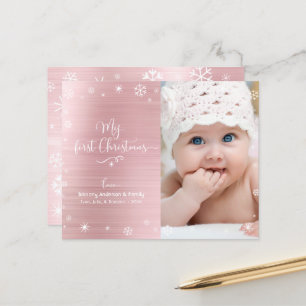 Budget 1st Holiday Baby Foto Snowflakes Roze Kaart