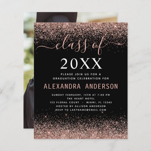 Budget 2022 Afstuderen Foto Roos Gold Glitter (Voorkant / Achterkant)