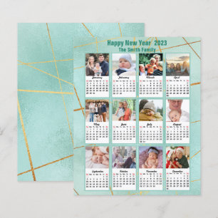 Budget 2023 Mint Green Family Photo Calendar Kaart