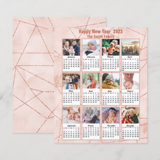Budget 2023 Rose Gold Carte de calendrier photo mo (Devant / Derrière)