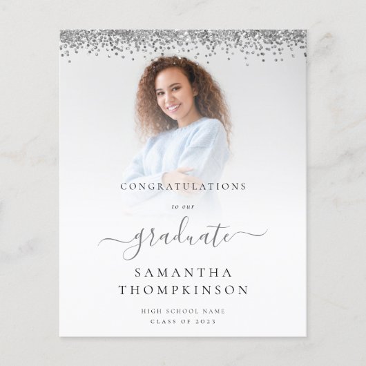 Budget 2024 Afstudeerder foto Silver Glitter beken (Voorkant)