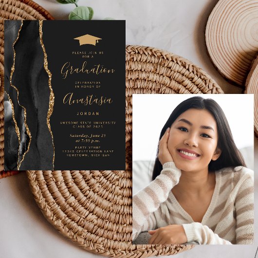 Budget 2025 Afstuderen Zwarte Agaat Foto Uitnodige