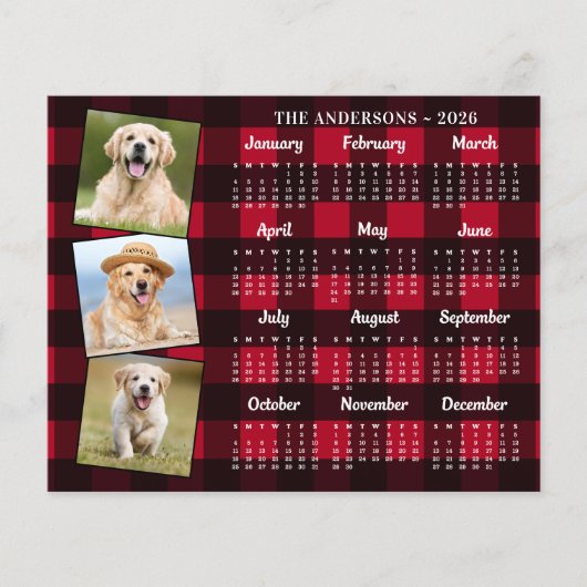 Budget 2026 Foto Huisdier Hond Rode Plaid Kalender (Voorkant)