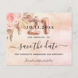 Budget 21e verjaardag pampas roze save the date