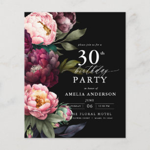 Budget 30e verjaardag Moody Bloemen Uitnodiging Flyer