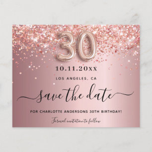 Budget 30e verjaardag zachte roze glitter save the
