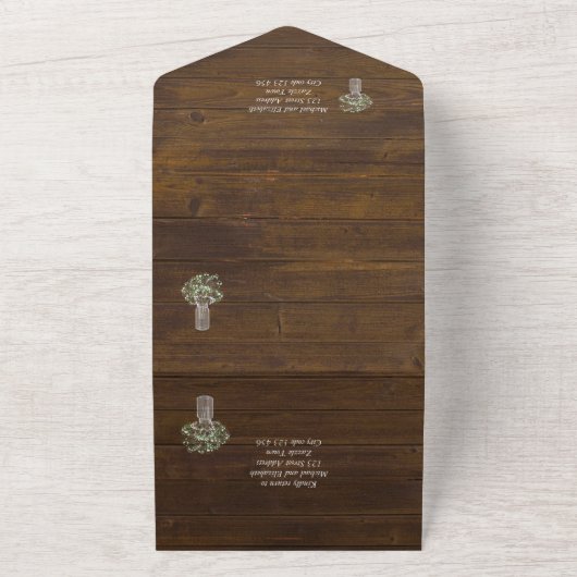 Budget 3 en 1 Invitation au mariage en bois RUSTIQ (Dehors)