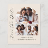 Budget 3-Foto Beige QR Code Save the Date (Voorkant)