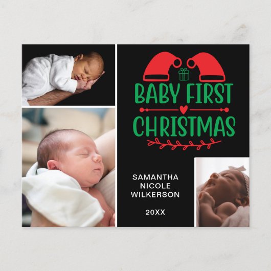 Budget 3 Foto Collage Baby's Eerste Kerstkaart (Voorkant)