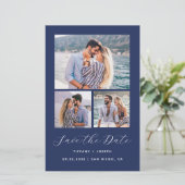 Budget 3-Foto Marine Blauw Save the Date (Staand voorkant)