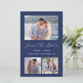 Budget 3-Foto Navyblauw QR Code Save the Date (Staand voorkant)