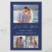 Budget 3-Foto Navyblauw QR Code Save the Date (Voorkant)