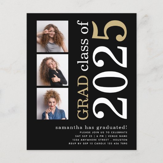 Budget 3 foto Wit Goud 2025 Afstuderen Uitnodigen (Voorkant)