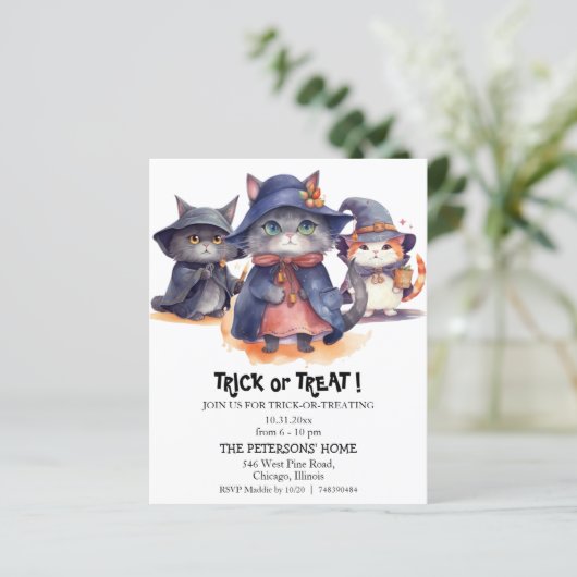 Budget 3 Kleine Heksen Trick or treat Uitnodiging (Staand voorkant)