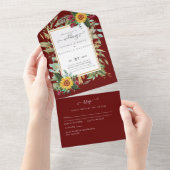 BUDGET 3in1 Burgundy Zonneschermen Trouw RSVP All In One Uitnodiging (Afscheurbaar)