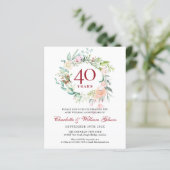 Budget 40e Jubileum Ruby Floral Foto Uitnodigen (Staand voorkant)
