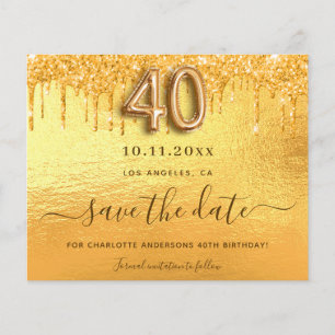 Budget 40e verjaardag gouden glitter save the date