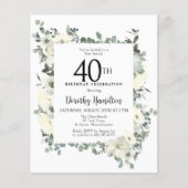 Budget 40e Verjaardag Witte Bloemen Uitnodiging (Voorkant)