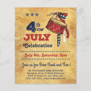 BUDGET 4 JULI Vintage Drum Feest Uitnodiging Flyer