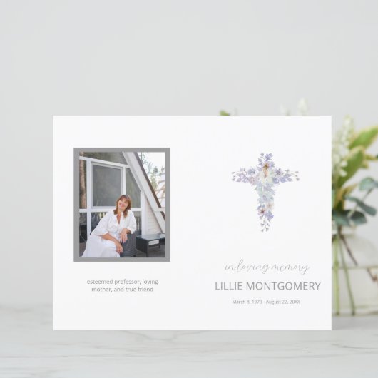 Budget 4-pagina's Flower Cross begrafenisprogramma (Staand voorkant)