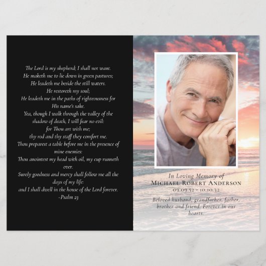 Budget 4-pagina's Sunset Ocean Funeral Programme (Voorkant)