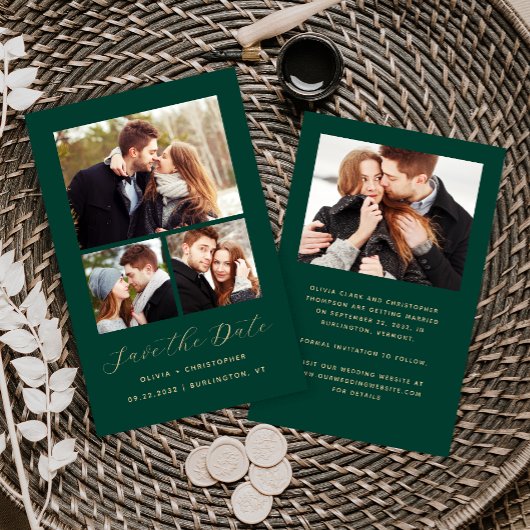 Budget 4-Photo Collage Green Save the Date