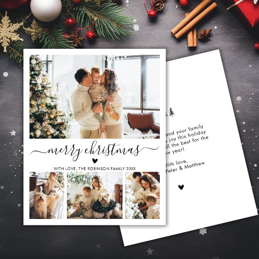 Budget 4 Photo Collage Heart Script Christmas Kaar