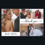 Budget 4 Photo Collage Mariage Carte de remercieme<br><div class="desc">Élégant, moderne Script 4 Photo Collage Mariage Merci abordable carte mince à petit budget. Un mariage élégant vous remercie modèle avec quatre photos à l'avant et une photo à l'arrière. Avec le texte "Merci" dans une police de script de typographie tourbillonnant avec swash ou en noir sur arrière - plan...</div>