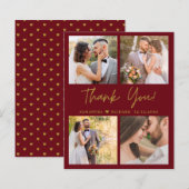 Budget 4 Photo Maroon Gold Mariage Carte de remerc (Devant / Derrière)