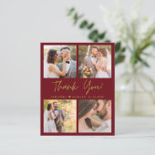 Budget 4 Photo Maroon Gold Mariage Carte de remerc (Debout devant)