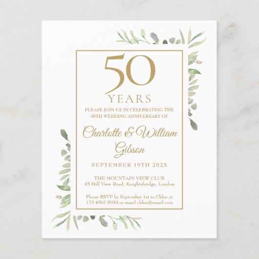 Budget 50e gouden jubileum groen uitnodiging (Voorkant)