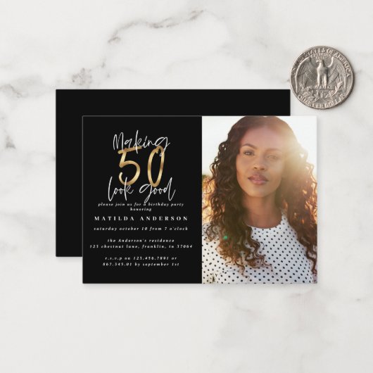 budget 50e look bonne photo invitation anniversair (Devant/Arrière en situation)