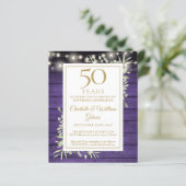 Budget 50th Anniversary Paarse Rustieke Uitnodigin (Staand voorkant)