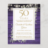 Budget 50th Anniversary Paarse Rustieke Uitnodigin (Voorkant)