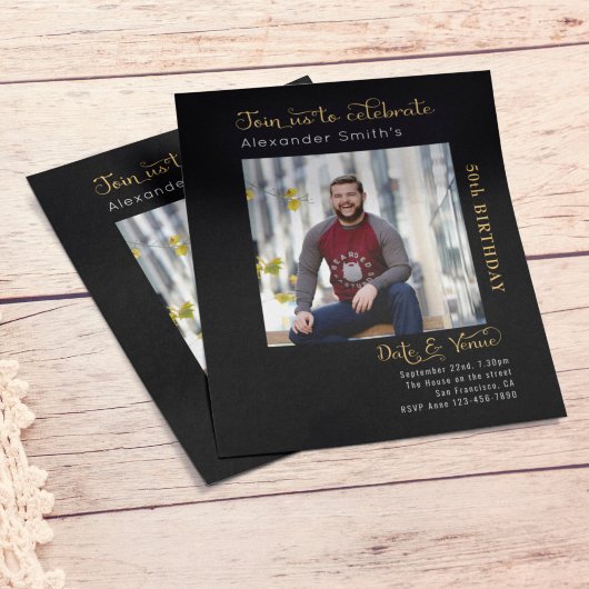 Budget 50th Birthday Black Uitnodiging Flyer