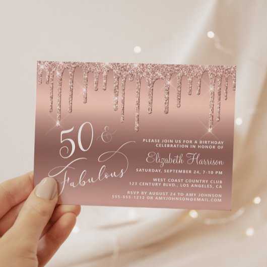 Budget 50th Birthday Glitter Roos Gold Invitation
