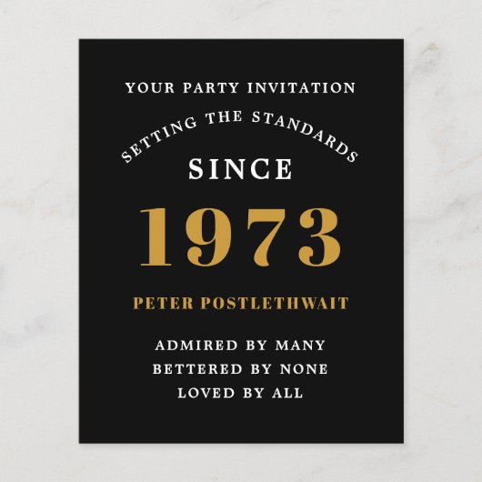 Budget 50th Birthday Invitation Black Gold 1973 Flyer (Voorkant)
