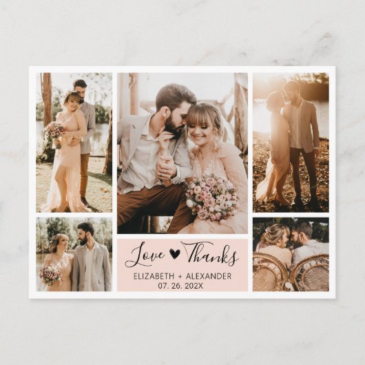 Budget 5 Photo Collage Mariage Merci carte postale (Devant)