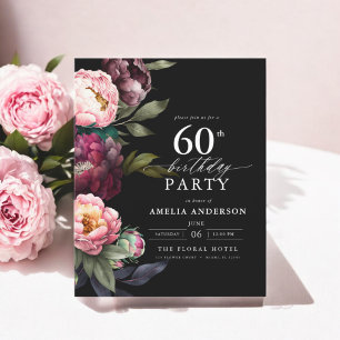 Budget 60e verjaardag Moody Bloemen Uitnodiging Flyer