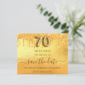 Budget 70e verjaardag gouden glitters save the dat (Staand voorkant)