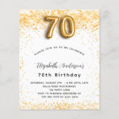 Budget 70e verjaardag witte gouden glitters uitnod (Voorkant)