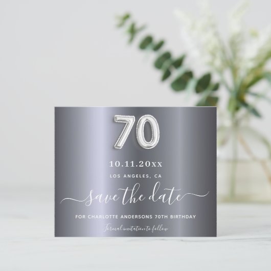 Budget 70e verjaardag zilveren metaal behalve datu (Staand voorkant)