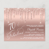 Budget 70th Birthday Glitter Roos Gold Invitation (Voorkant)