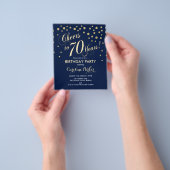 Budget 70th Birthday Party - Gold Navy Invitation Flyer (Hand)