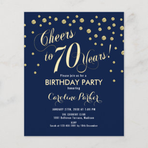Budget 70th Birthday Party - Gold Navy Invitation Flyer