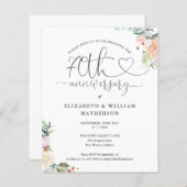 Budget 70th verjaardag Hart Bloemige Uitnodiging (Voorkant / Achterkant)