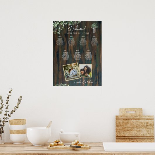 BUDGET 7 Tafel Rustieke Gypsophila Zitplaatskaart Poster (Keuken)