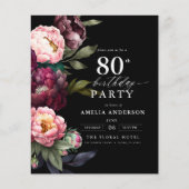 Budget 80e verjaardag Moody Bloemen Uitnodiging Flyer (Voorkant)